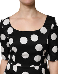 Dolce & Gabbana Black White Polka Dot Silk Sheath Midi Women's Dress
