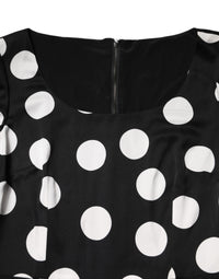 Dolce & Gabbana Black White Polka Dot Silk Sheath Midi Women's Dress