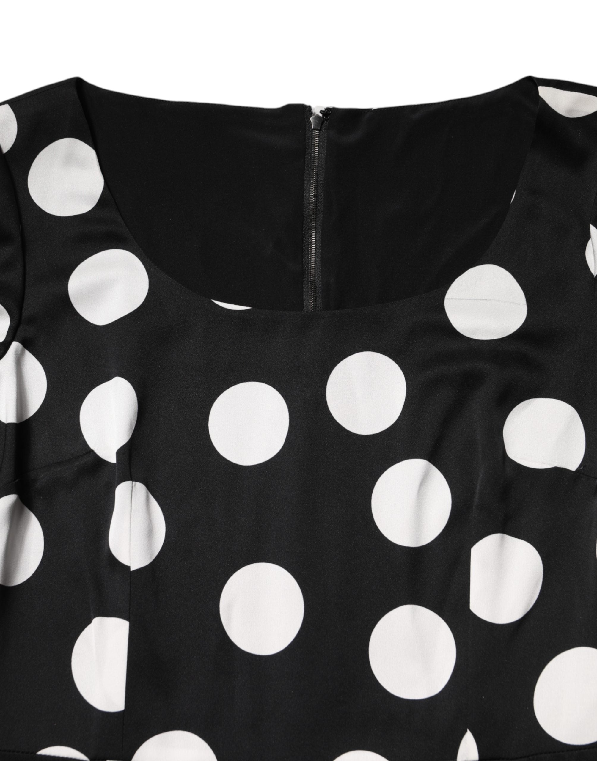 Dolce & Gabbana Black White Polka Dot Silk Sheath Midi Women's Dress