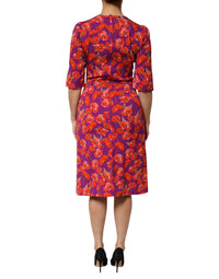 Dolce & Gabbana Purple Silk Floral Print Midi Sheath Women's Dress