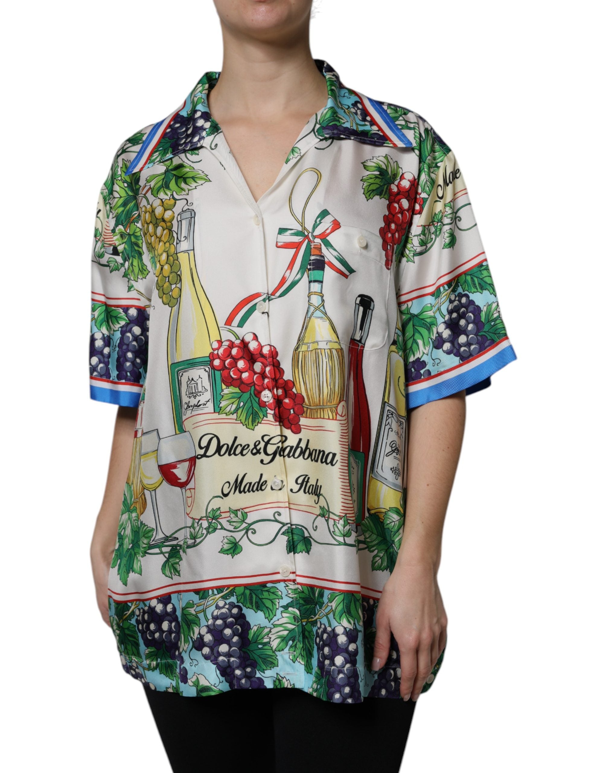 Dolce & Gabbana Multicolor Short Sleeve Silk Food Shirt Women's Top