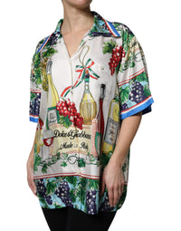 Dolce & Gabbana Multicolor Short Sleeve Silk Food Shirt Women's Top