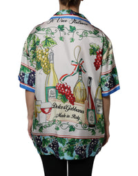 Dolce & Gabbana Multicolor Short Sleeve Silk Food Shirt Women's Top