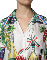 Dolce & Gabbana Multicolor Short Sleeve Silk Food Shirt Women's Top
