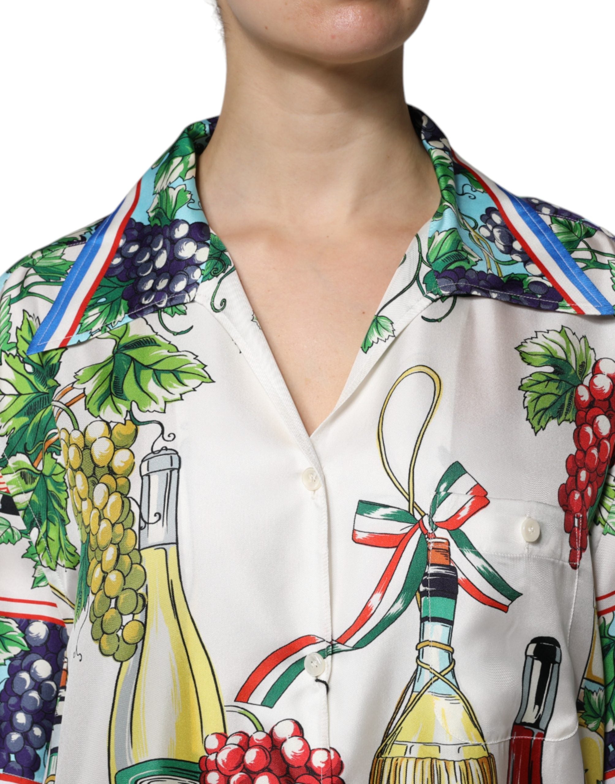 Dolce & Gabbana Multicolor Short Sleeve Silk Food Shirt Women's Top