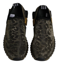 Dolce & Gabbana Gold Glitter Leopard Sorrento Sneakers Women's Shoes