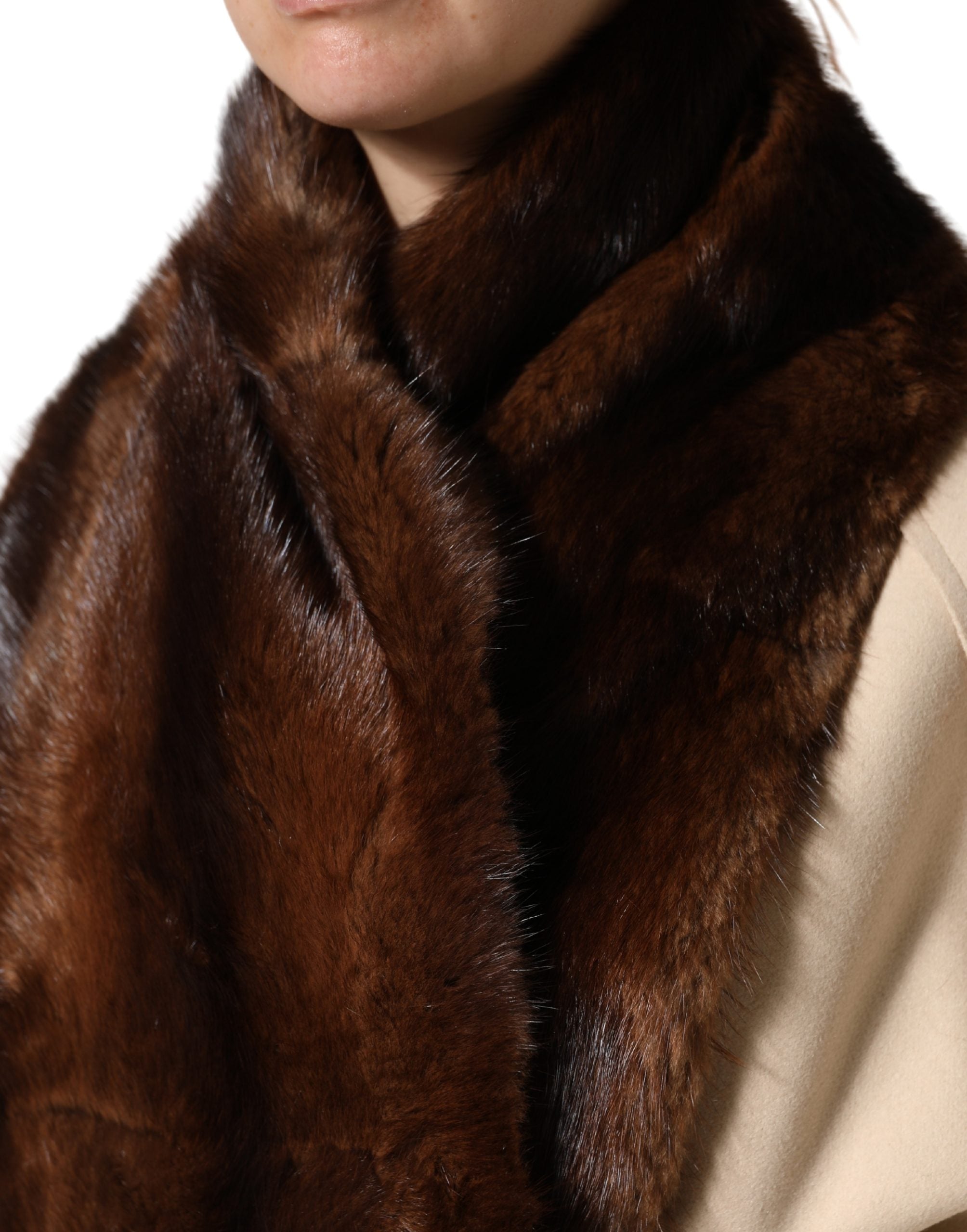 Dolce & Gabbana Black Brown Stripe Fur Shawl Wrap Women's Scarf