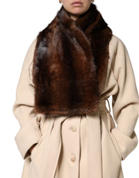 Dolce & Gabbana Black Brown Stripe Fur Shawl Wrap Women's Scarf