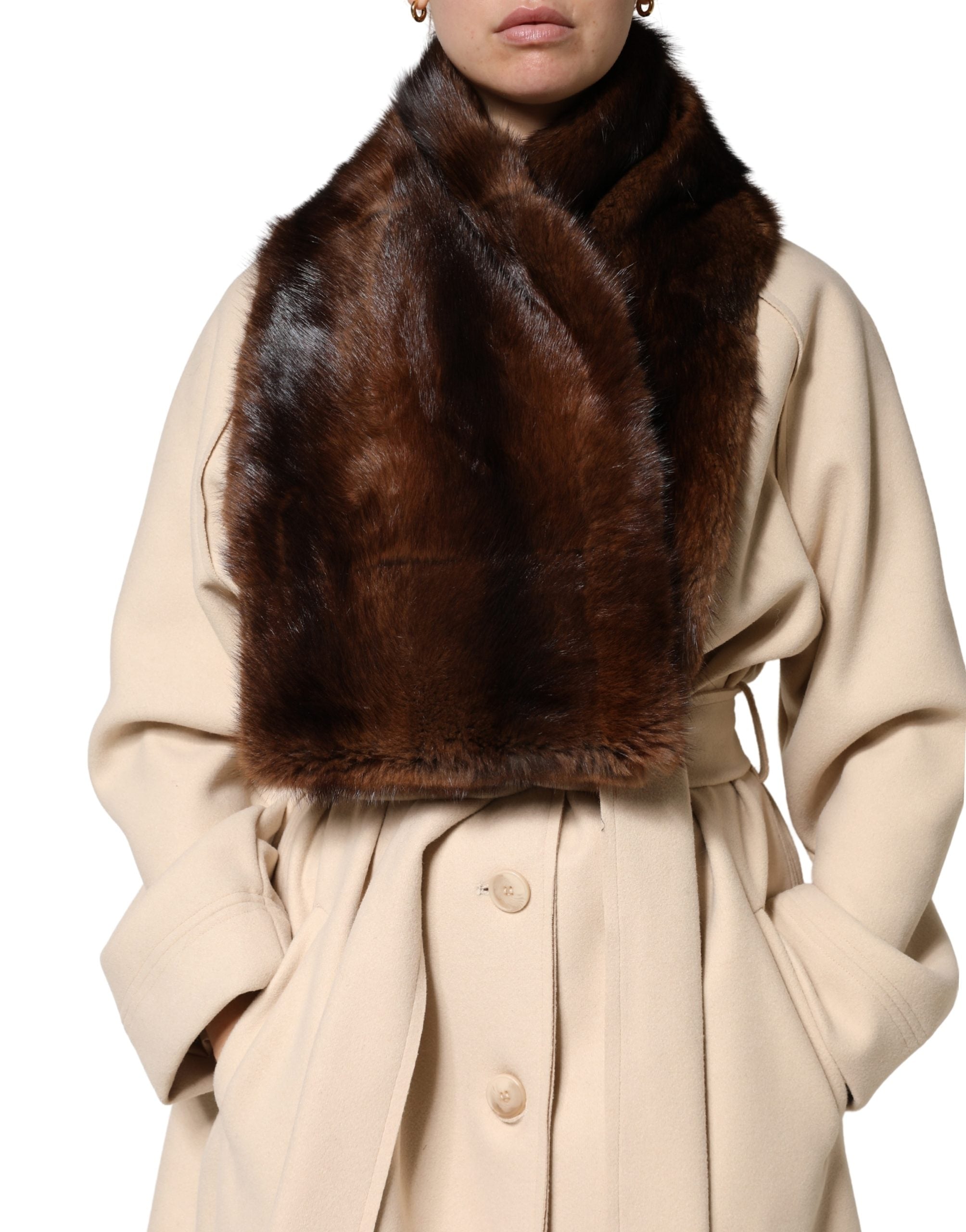 Dolce & Gabbana Black Brown Stripe Fur Shawl Wrap Women's Scarf