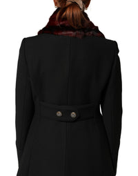 Dolce & Gabbana Black Red Stripe Fur Shawl Neck Wrap Women's Scarf
