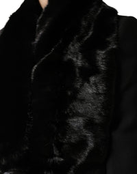 Dolce & Gabbana Black Fur Shawl Neck Wrap Cover Collar Women's Scarf