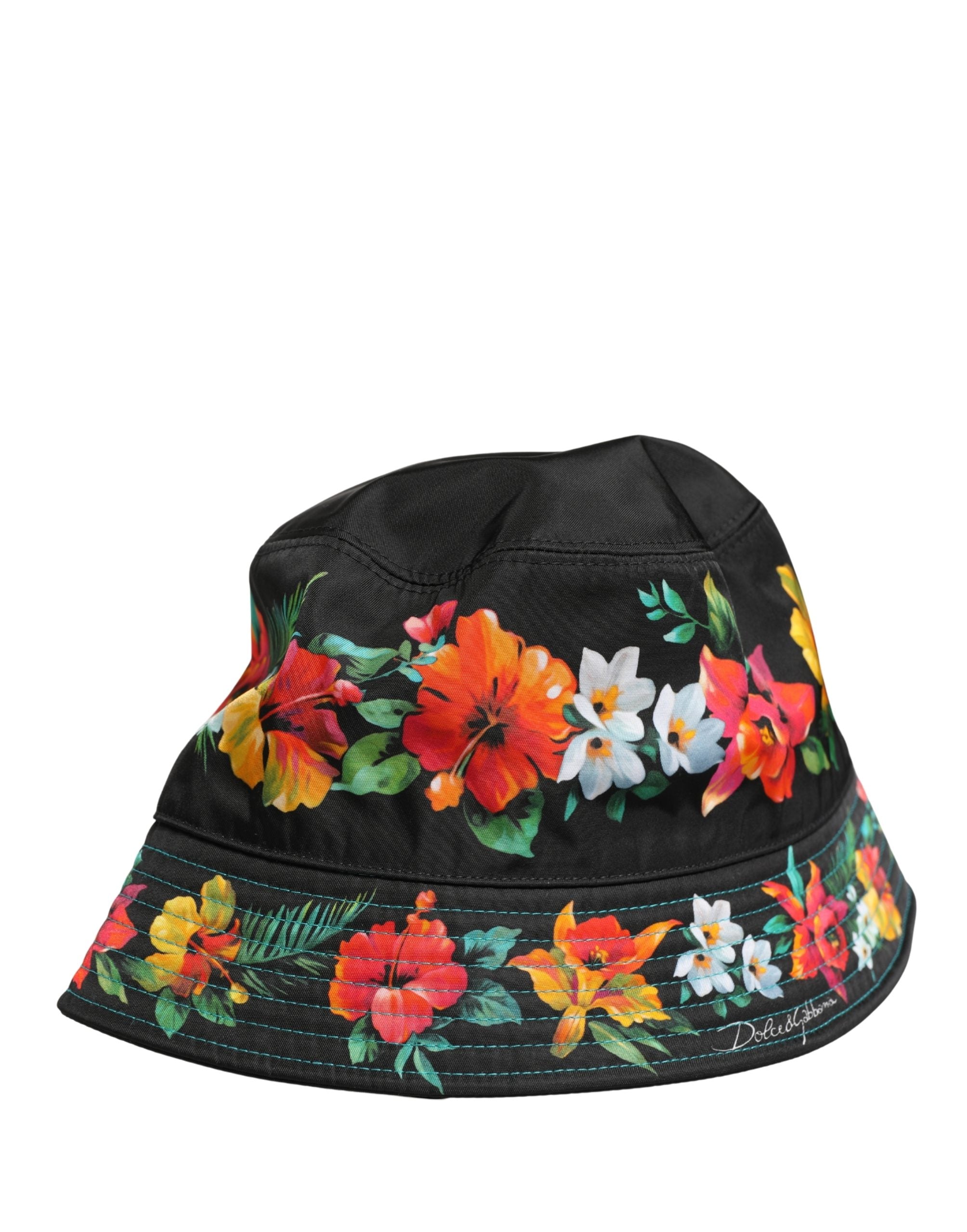 Dolce & Gabbana Men Black Floral Print Nylon Fisherman Cap Men's Hat