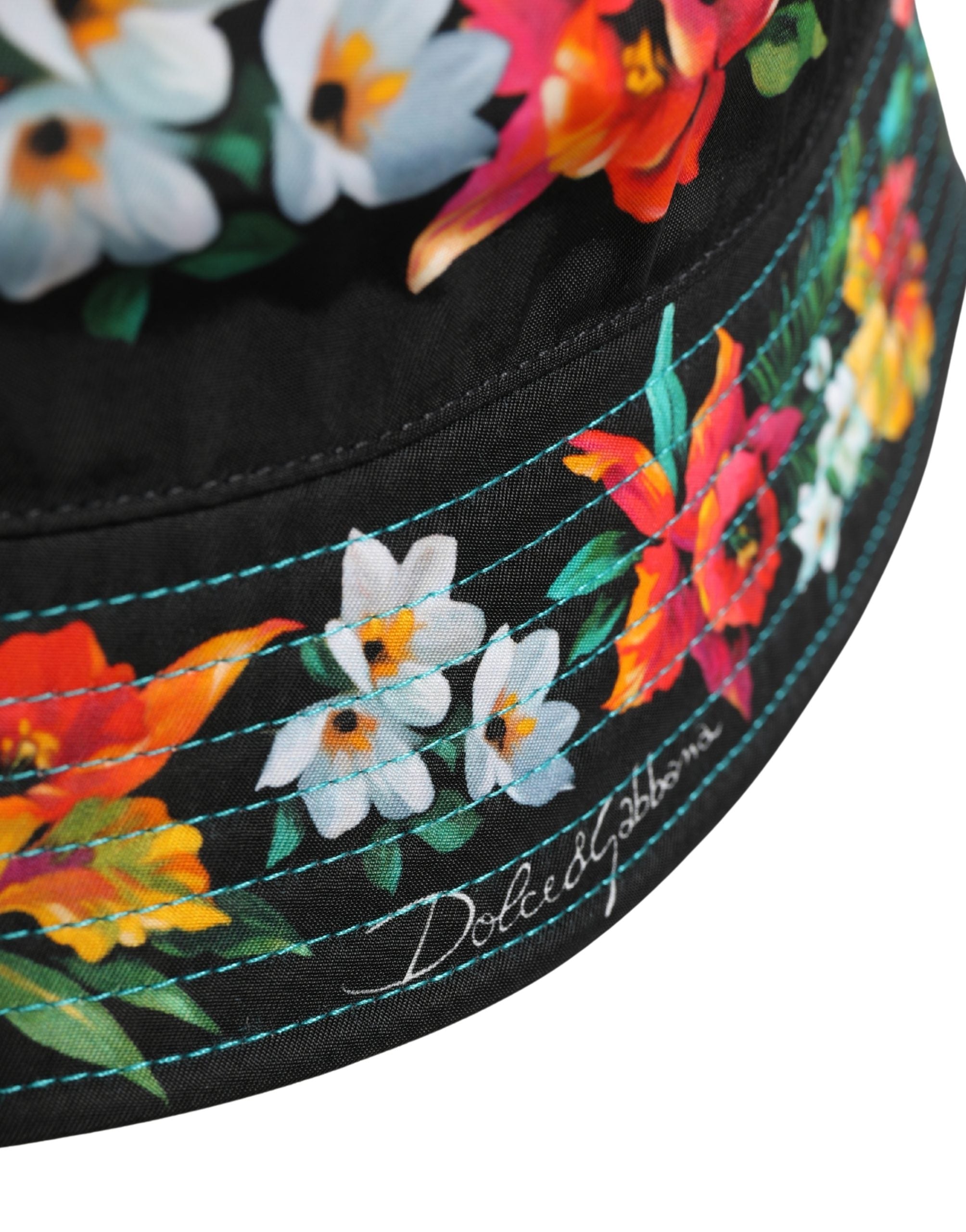 Dolce & Gabbana Men Black Floral Print Nylon Fisherman Cap Men's Hat
