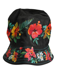 Dolce & Gabbana Men Black Floral Print Nylon Fisherman Cap Men's Hat
