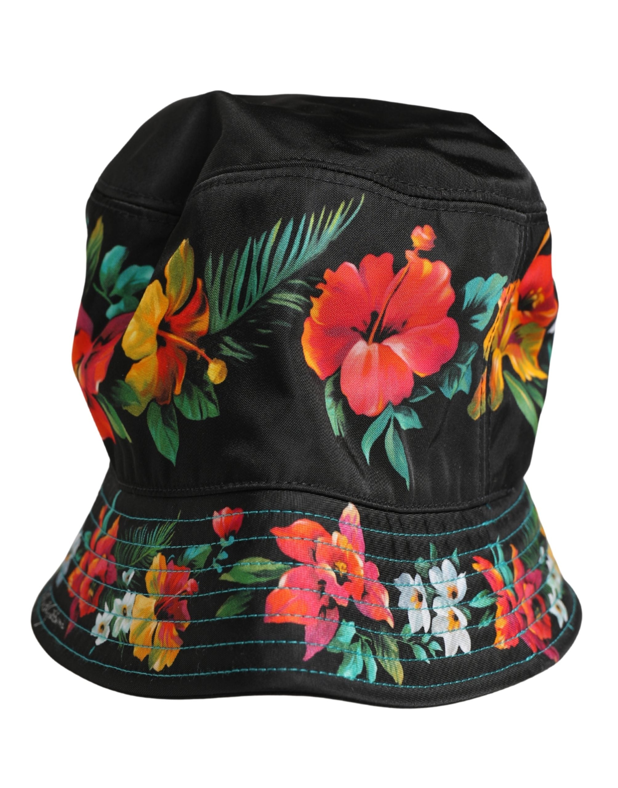 Dolce & Gabbana Men Black Floral Print Nylon Fisherman Cap Men's Hat