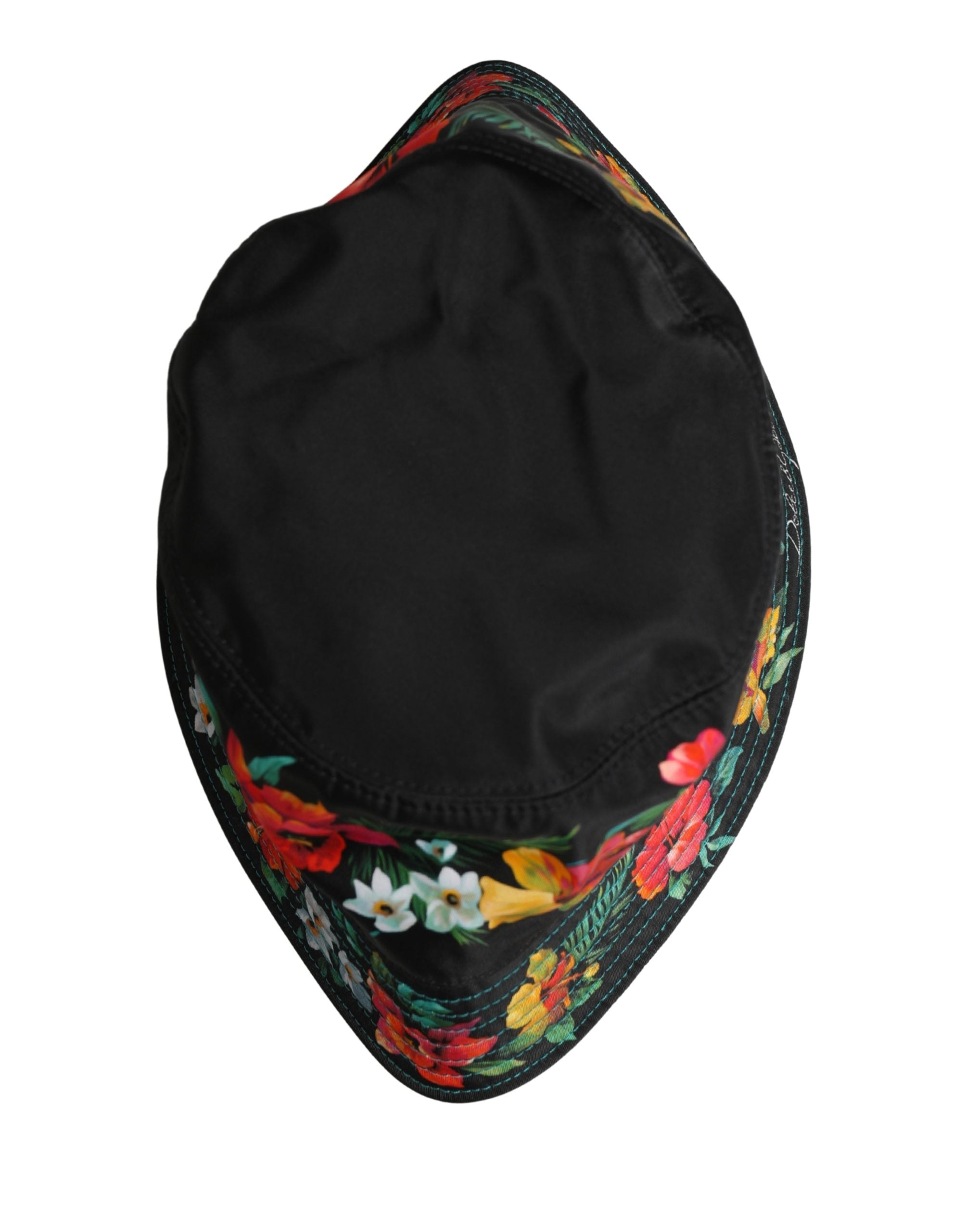 Dolce & Gabbana Men Black Floral Print Nylon Fisherman Cap Men's Hat