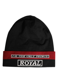 Dolce & Gabbana Black Cuffed \"I'M THE ONLY PRINCE ROYAL\" Beanie Men's Hat