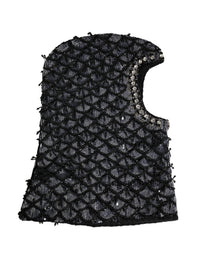 Dolce & Gabbana Black Wool Crystal Embellished Balaclava Women's Hat