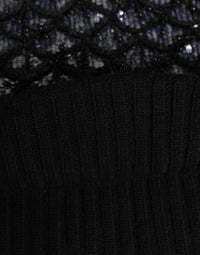 Dolce & Gabbana Black Wool Crystal Embellished Balaclava Women's Hat