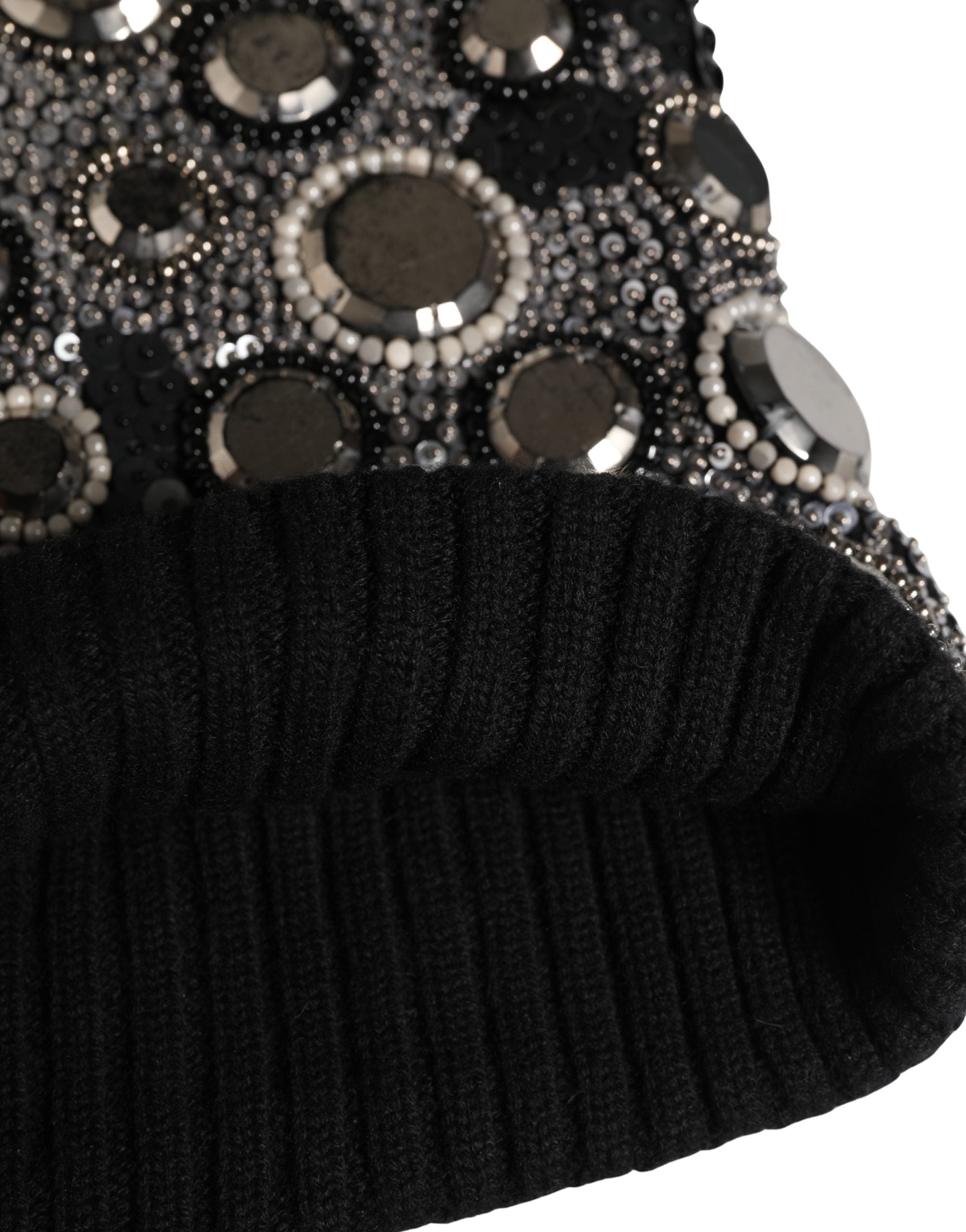 Dolce & Gabbana Black Wool Crystal Embellished Balaclava Women's Hat