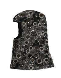 Dolce & Gabbana Black Wool Crystal Embellished Balaclava Women's Hat