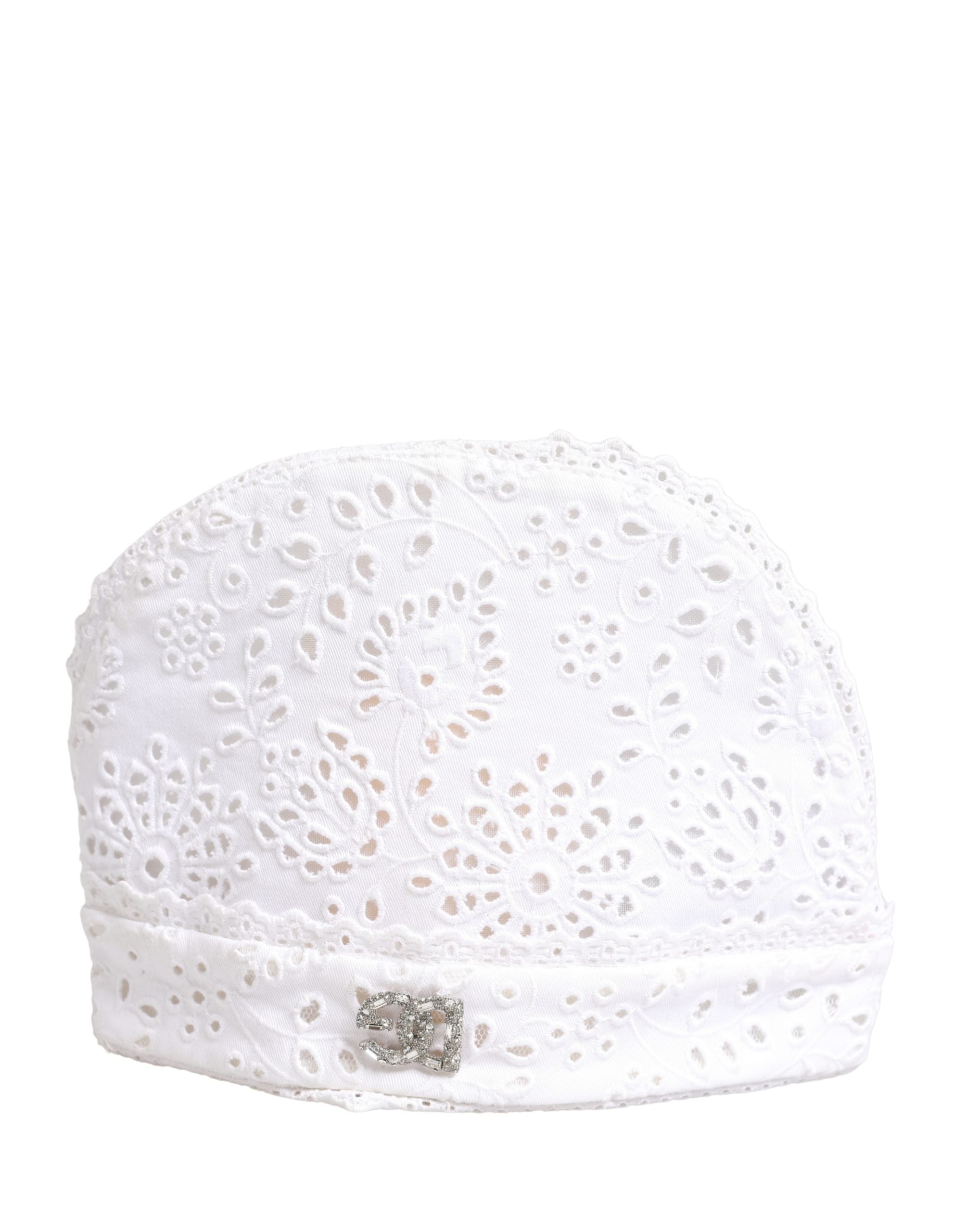 Dolce & Gabbana White Cotton Embroidered DG Crystal Headwear Women's Hat