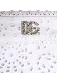 Dolce & Gabbana White Cotton Embroidered DG Crystal Headwear Women's Hat