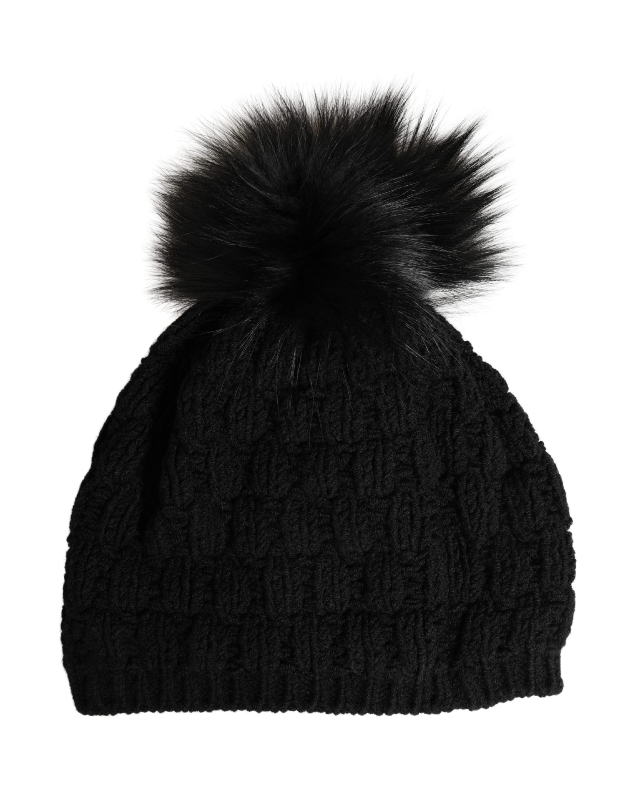 Dolce & Gabbana Black Acrylic Knitted Fur Winter Women's Beanie
