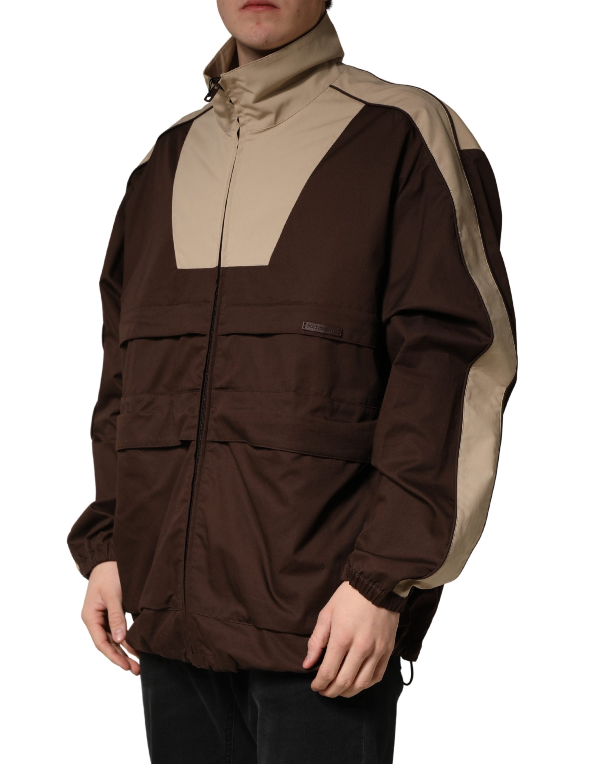 DOLCE&GABBANA コットンジャケット36 Dolce & Gabbana Brown Beige Cotton Zip Windbreaker Men's Jacket