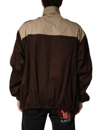 Dolce & Gabbana Brown Beige Cotton Zip Windbreaker Men's Jacket