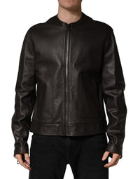 Dolce & Gabbana Black LambskinLeather Full Zip Biker Men's Jacket
