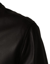 Dolce & Gabbana Black LambskinLeather Full Zip Biker Men's Jacket