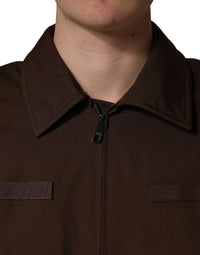 Dolce & Gabbana Brown Cotton Stretch Full Zip Bomber Men's Jacket