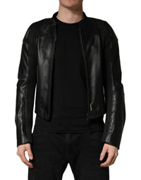 Dolce & Gabbana Black Nylon Full Zip Men Biker Coat Men's Jacket