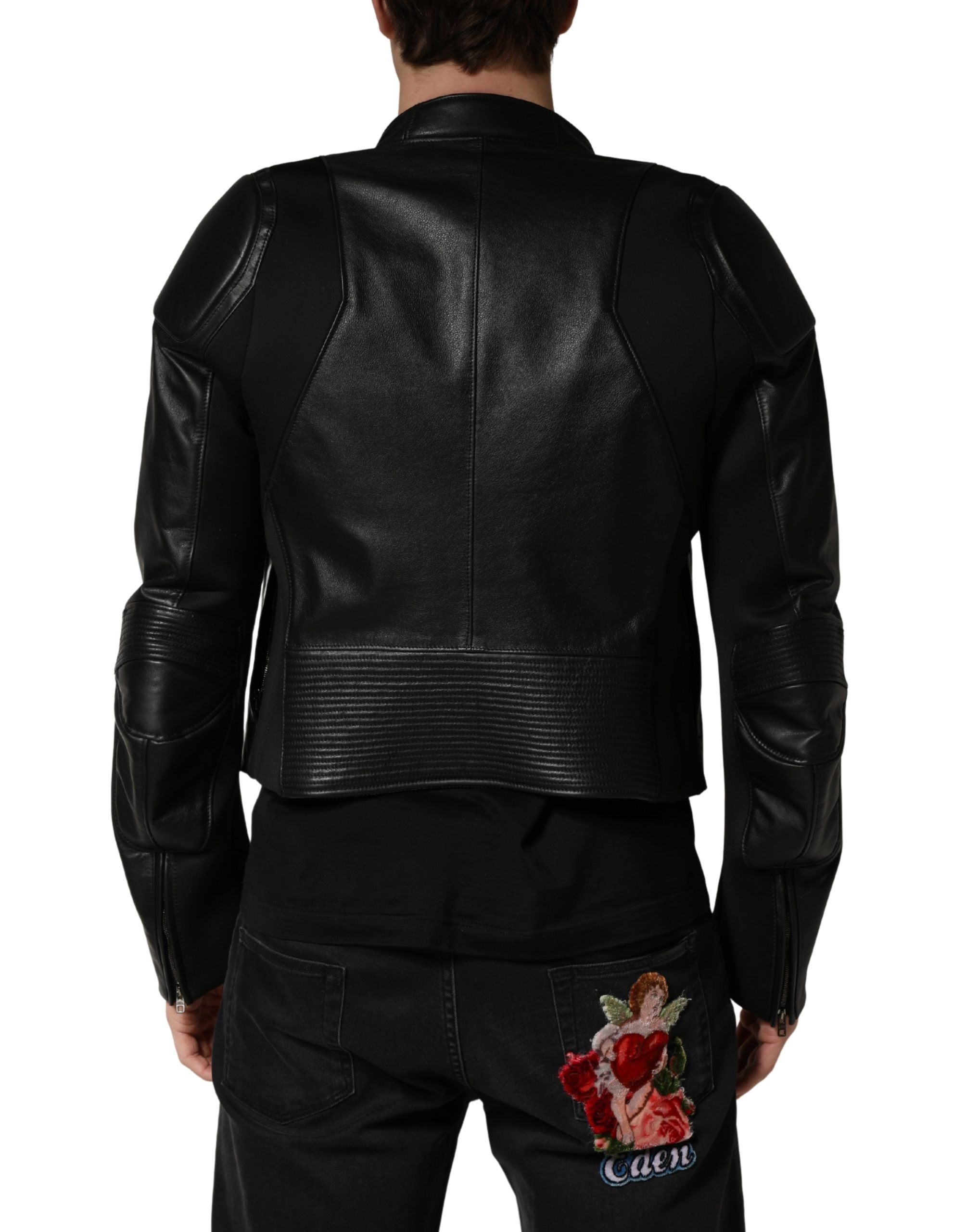 Dolce & Gabbana Black Nylon Full Zip Men Biker Coat Men's Jacket
