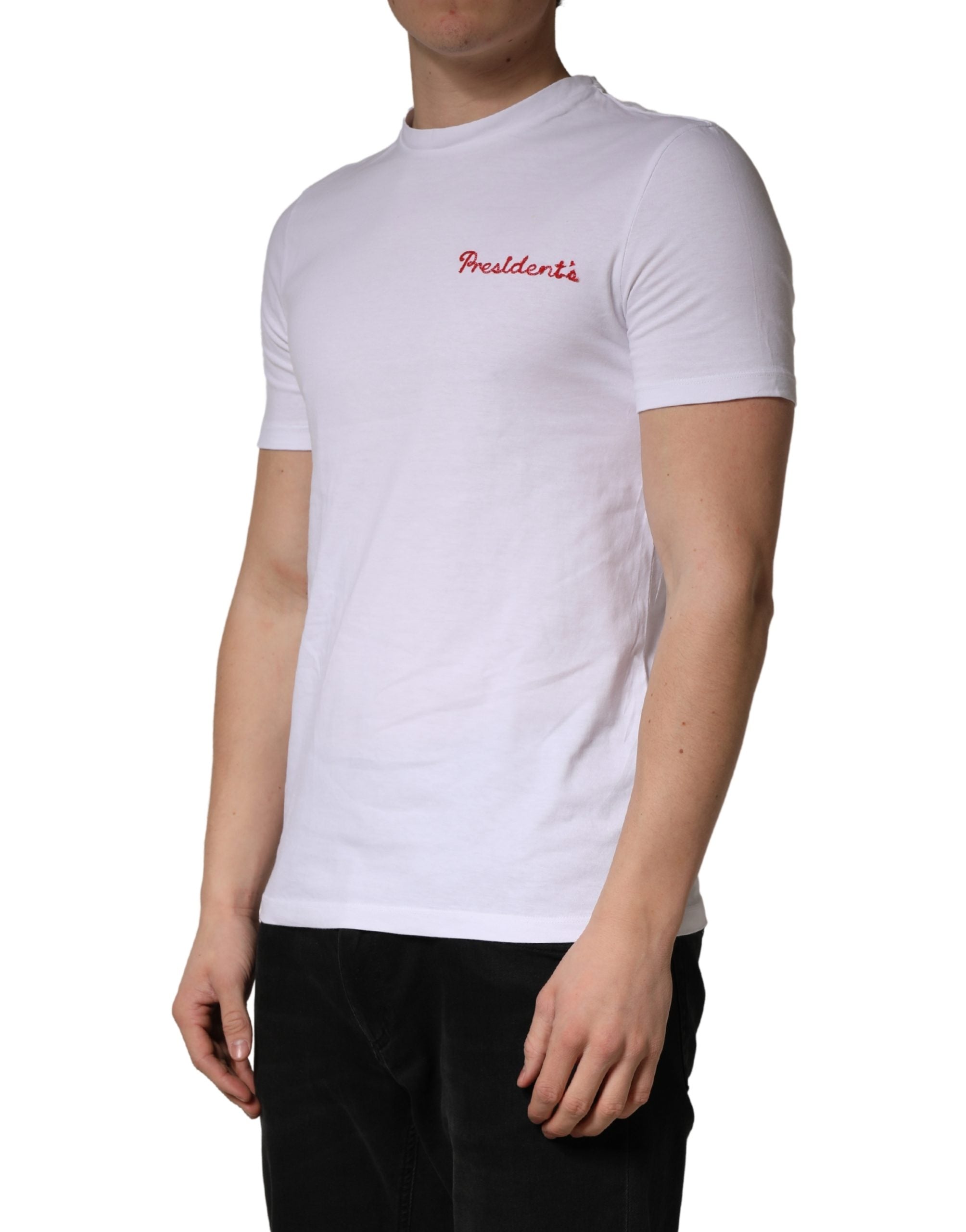 President's White Logo Embroidery Cotton Men Crew Neck Men's T-shirt