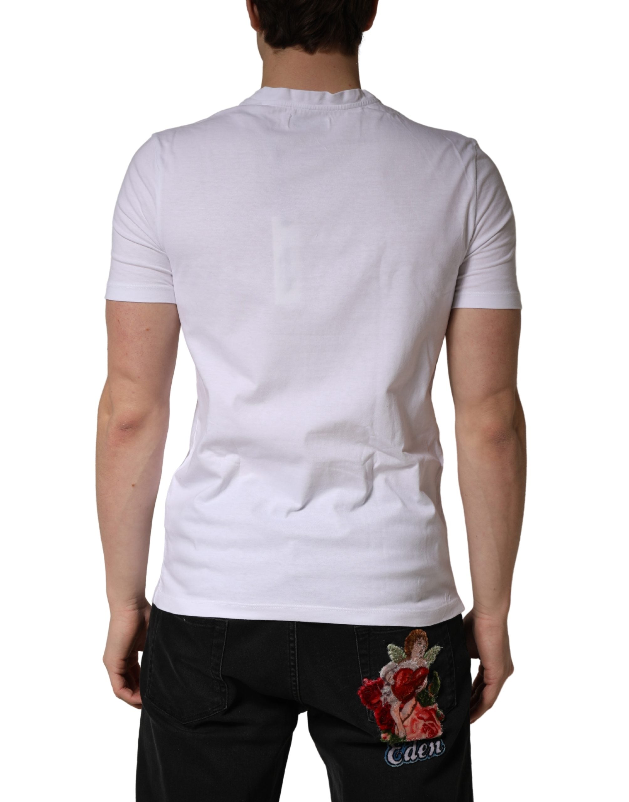 President's White Logo Embroidery Cotton Men Crew Neck Men's T-shirt