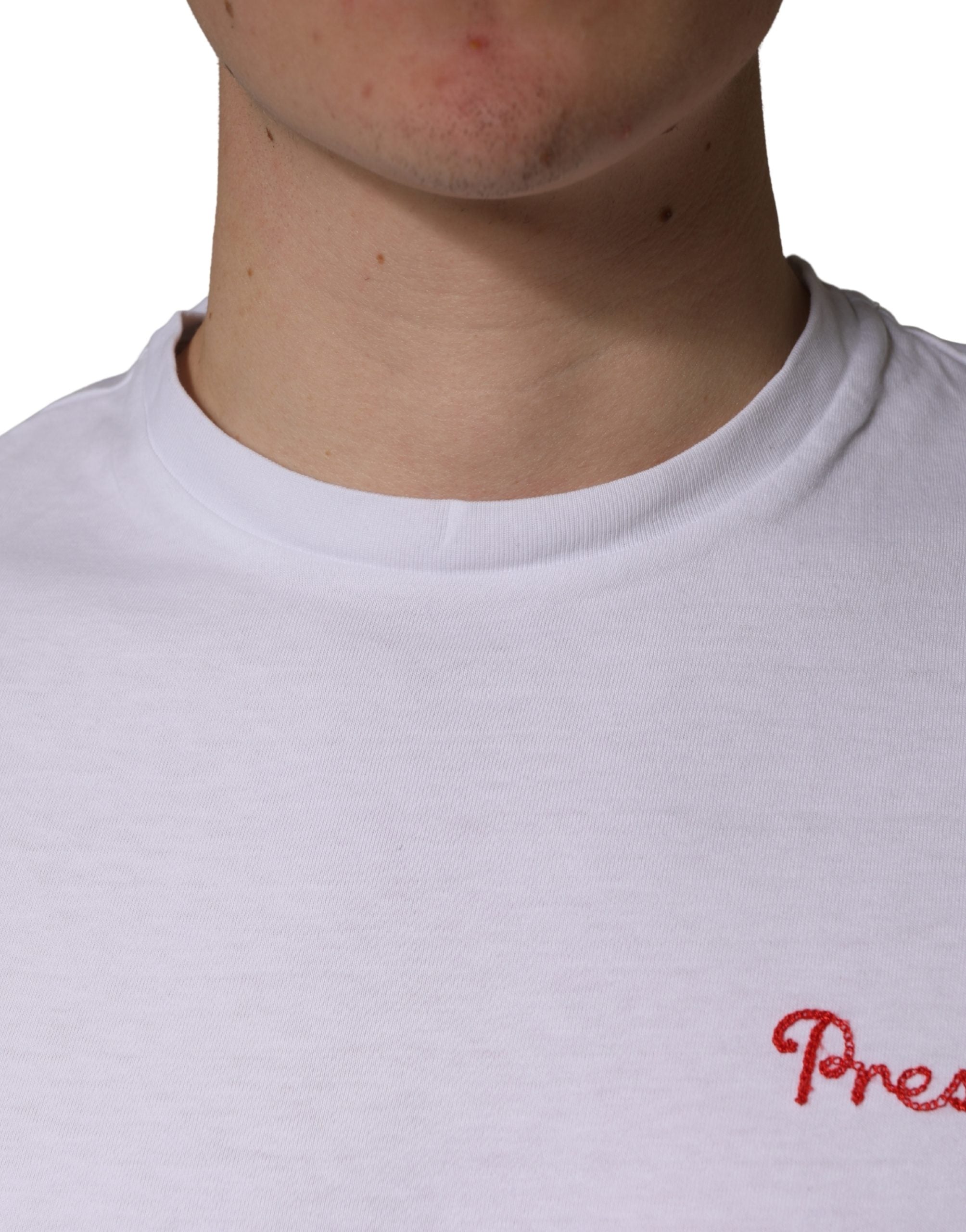 President's White Logo Embroidery Cotton Men Crew Neck Men's T-shirt