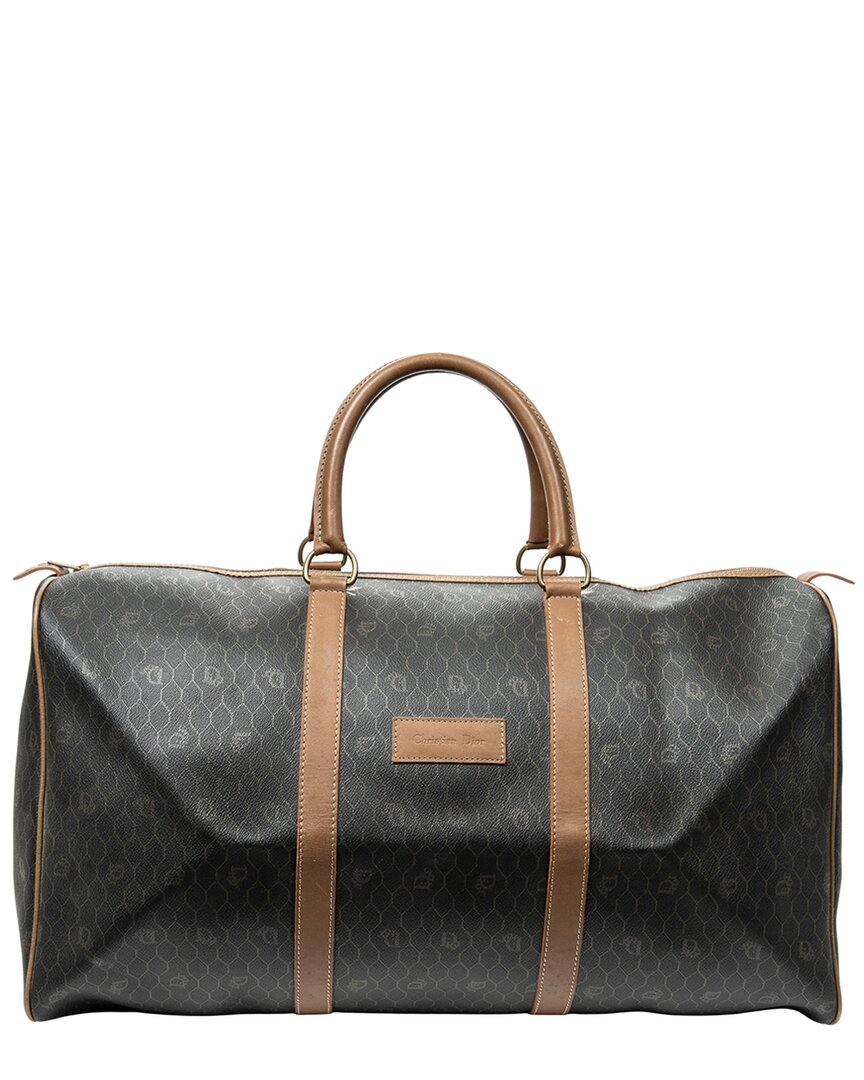 Dior Dior Grey & Brown Honeycomb Coated Canvas Large Travel Boston (Authentic Pre-