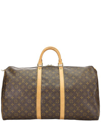 Louis Vuitton Louis Vuitton Brown Monogram Coated Canvas & Vachetta Leather Keepall 55