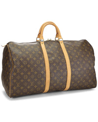 Louis Vuitton Louis Vuitton Brown Monogram Coated Canvas & Vachetta Leather Keepall 55