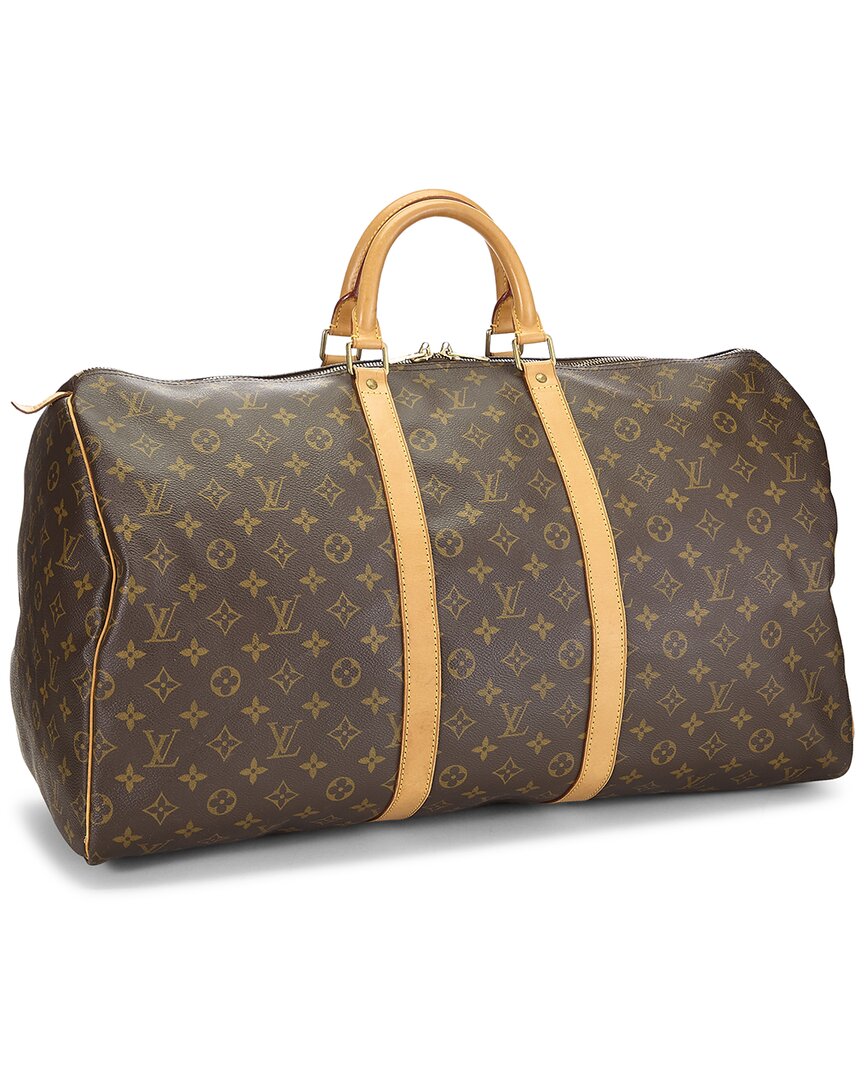 Louis Vuitton Louis Vuitton Brown Monogram Coated Canvas & Vachetta Leather Keepall 55