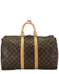 Louis Vuitton Louis Vuitton Brown Monogram Coated Canvas Keepall Bandouliere45 (Authentic