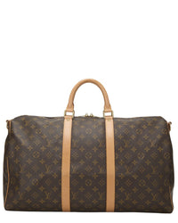 Louis Vuitton Louis Vuitton Brown Monogram Coated Canvas Keepall Bandouliere 50 (Authentic