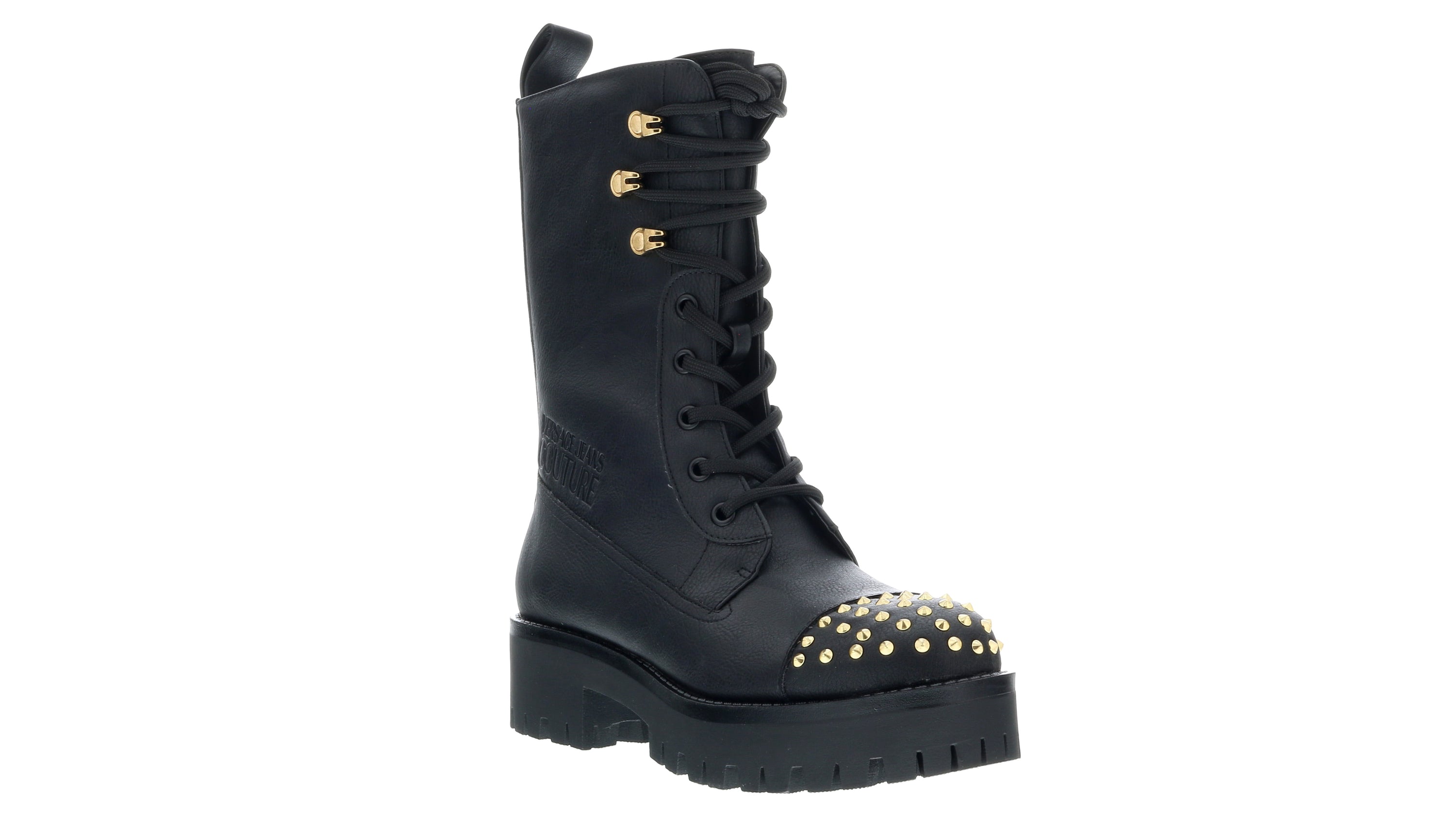 Versace Jeans Couture Black Signature Studded Classic Combat Boots