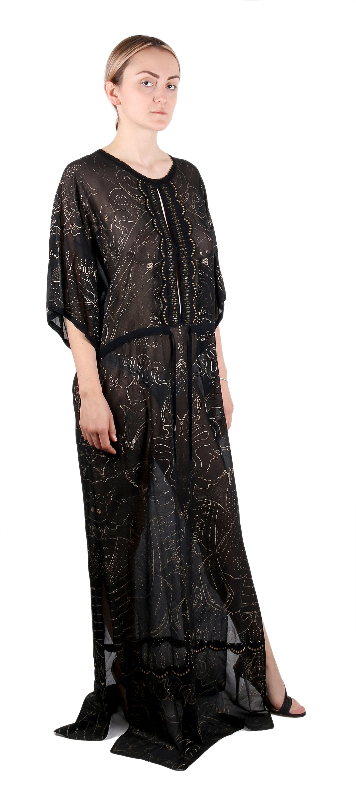 Roberto Cavalli Boho-Chic Black Maxi Kaftan Dress Gold Print Details Bluefly Roberto Cavalli Boho-Chic Black Maxi Kaftan Dress Gold Print Details Bluefly