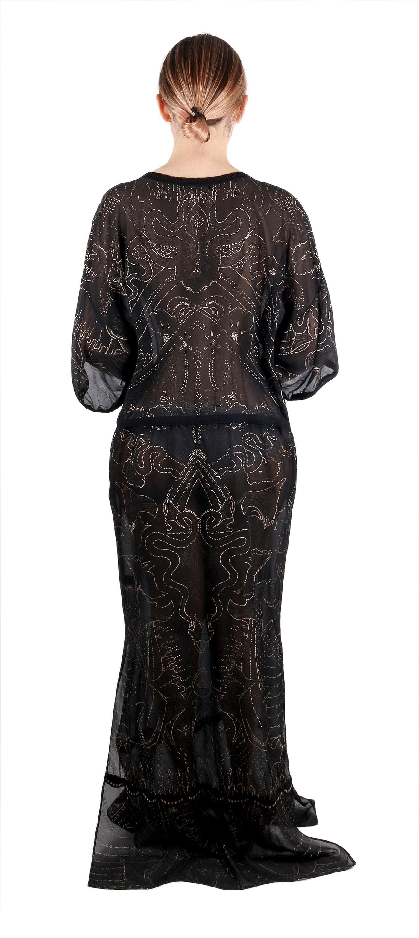 Roberto Cavalli Boho-Chic Black Maxi Kaftan Dress Gold Print Details –  Bluefly