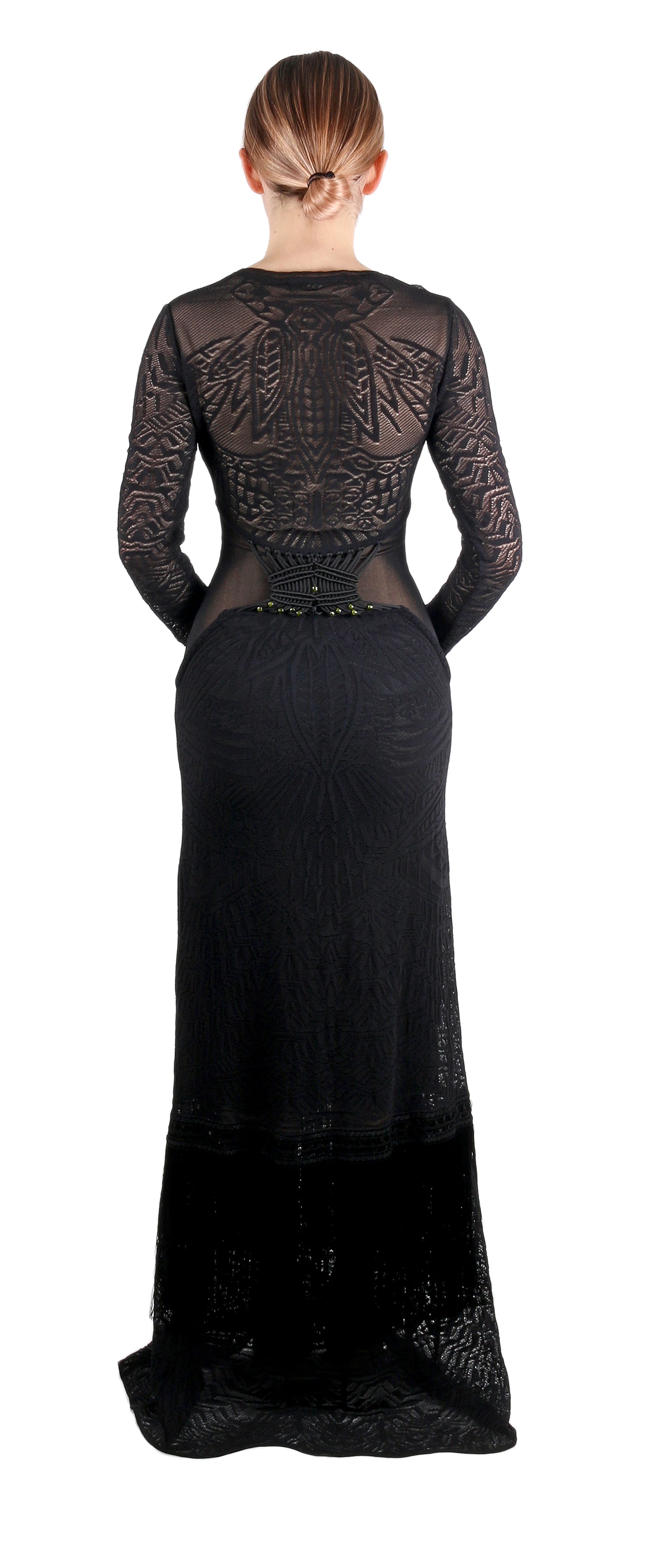 Roberto Cavalli Elegant Black Lace Maxi Dress with Fringe