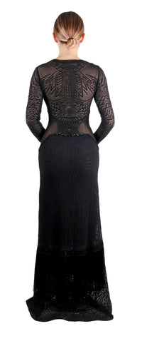 Roberto Cavalli Elegant Black Lace Maxi Dress with Fringe