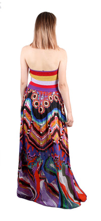Roberto Cavalli Bohemian Multicolor Halter Maxi Dress Lace Up Front